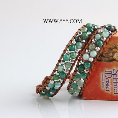 多丽觅芳  时尚天然水晶手链 绿条纹玛瑙手链 增强能量